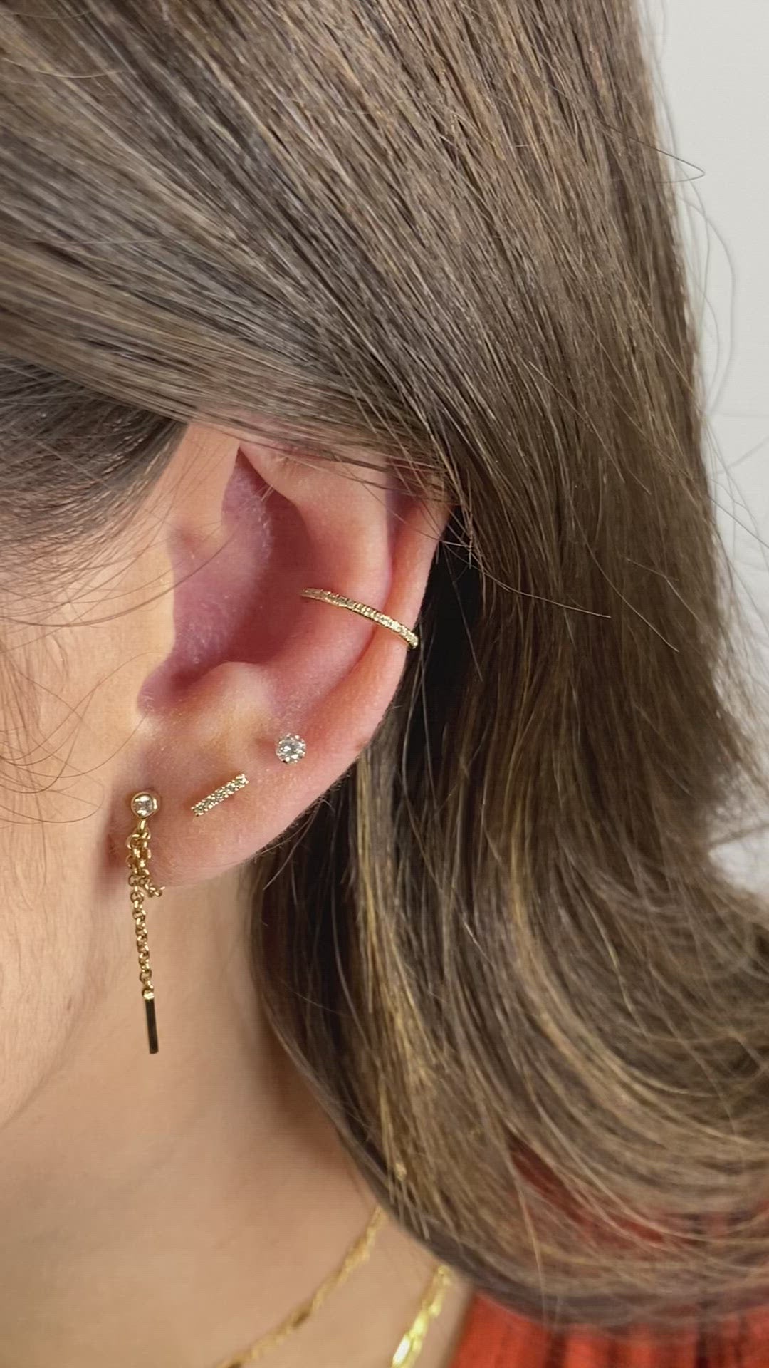 14K Gold Diamond Bar Stud Earrings | Single or Pair